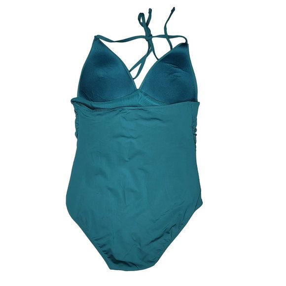 primark NWT green rushed satin type halter swim suit size 8 - Picture 2 of 4